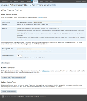 FLV Embed sitemap settings screenshot